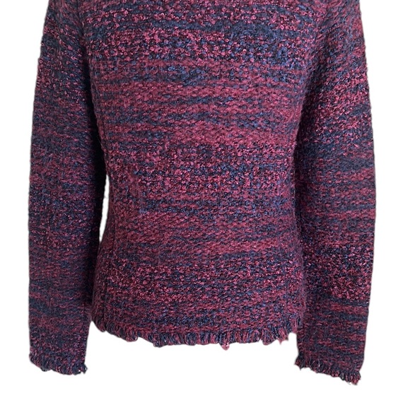 Anthropologie Curio Navy Blue & Maroon Purple Fringe  Cardigan Blazer - M - Picture 7 of 10